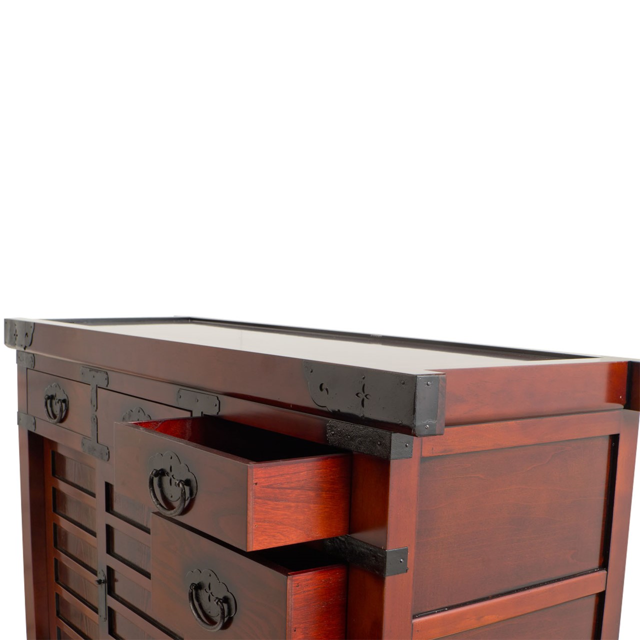 Großer Rollen-Tansu - Kapitänstansu mit Schiebetüren dunkel-Japanshop