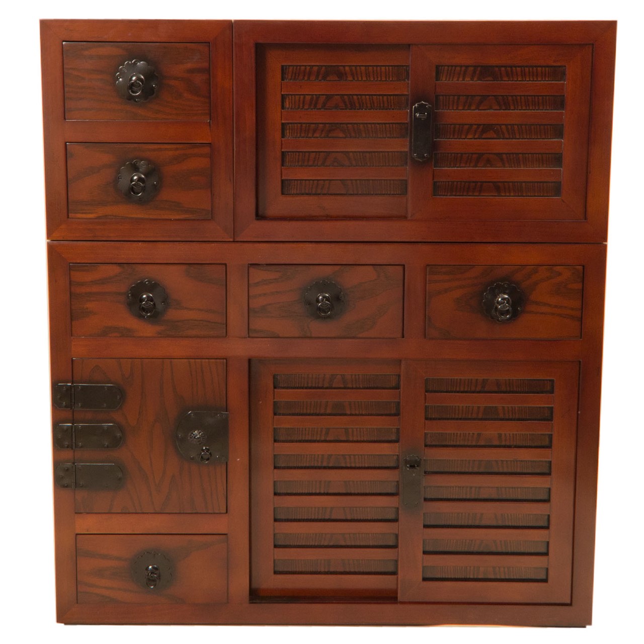 3-teiliger Tansu mit Schiebetüren und Schüben kompakt-Japanshop