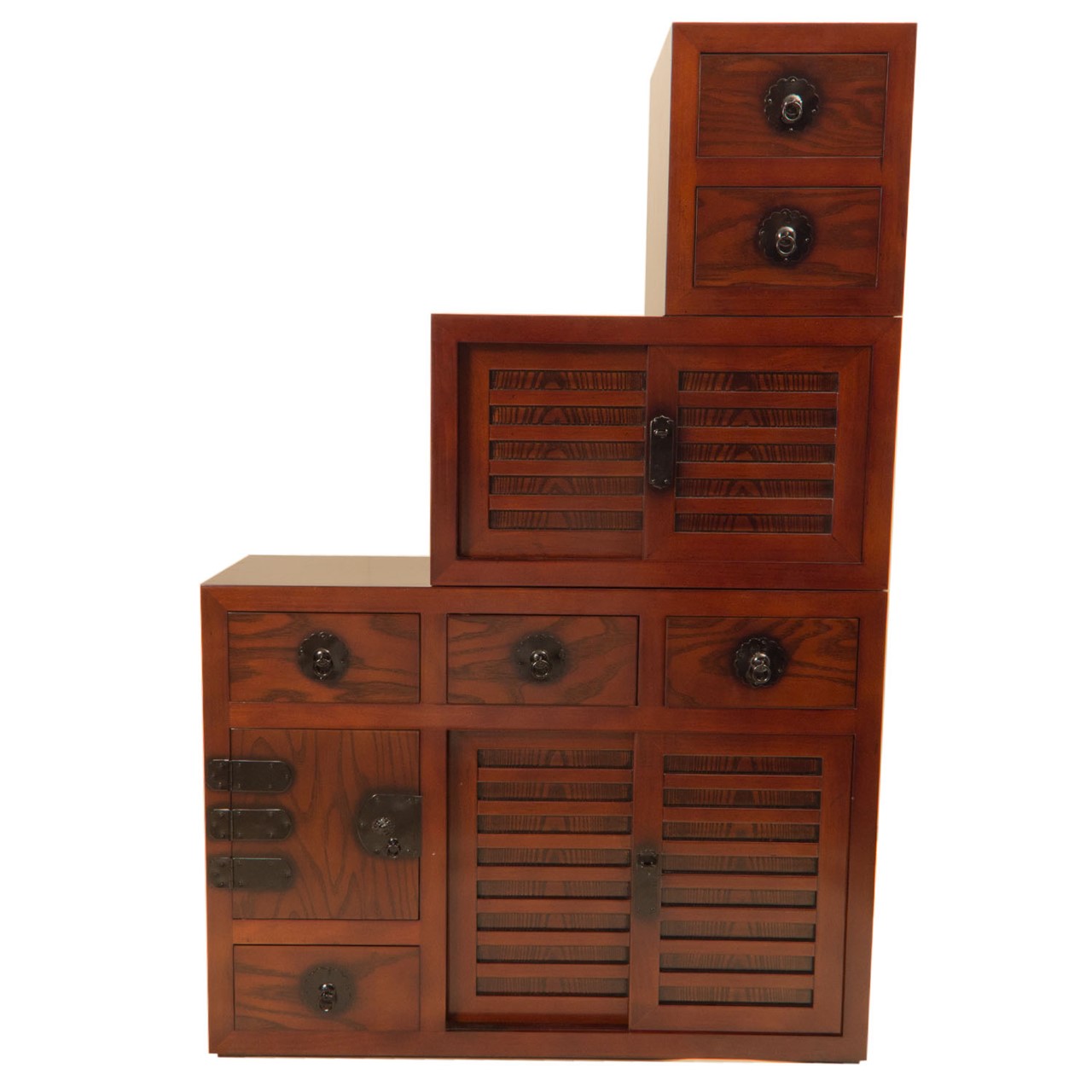 3-teiliger Tansu mit Schiebetüren und Schüben kompakt-Japanshop