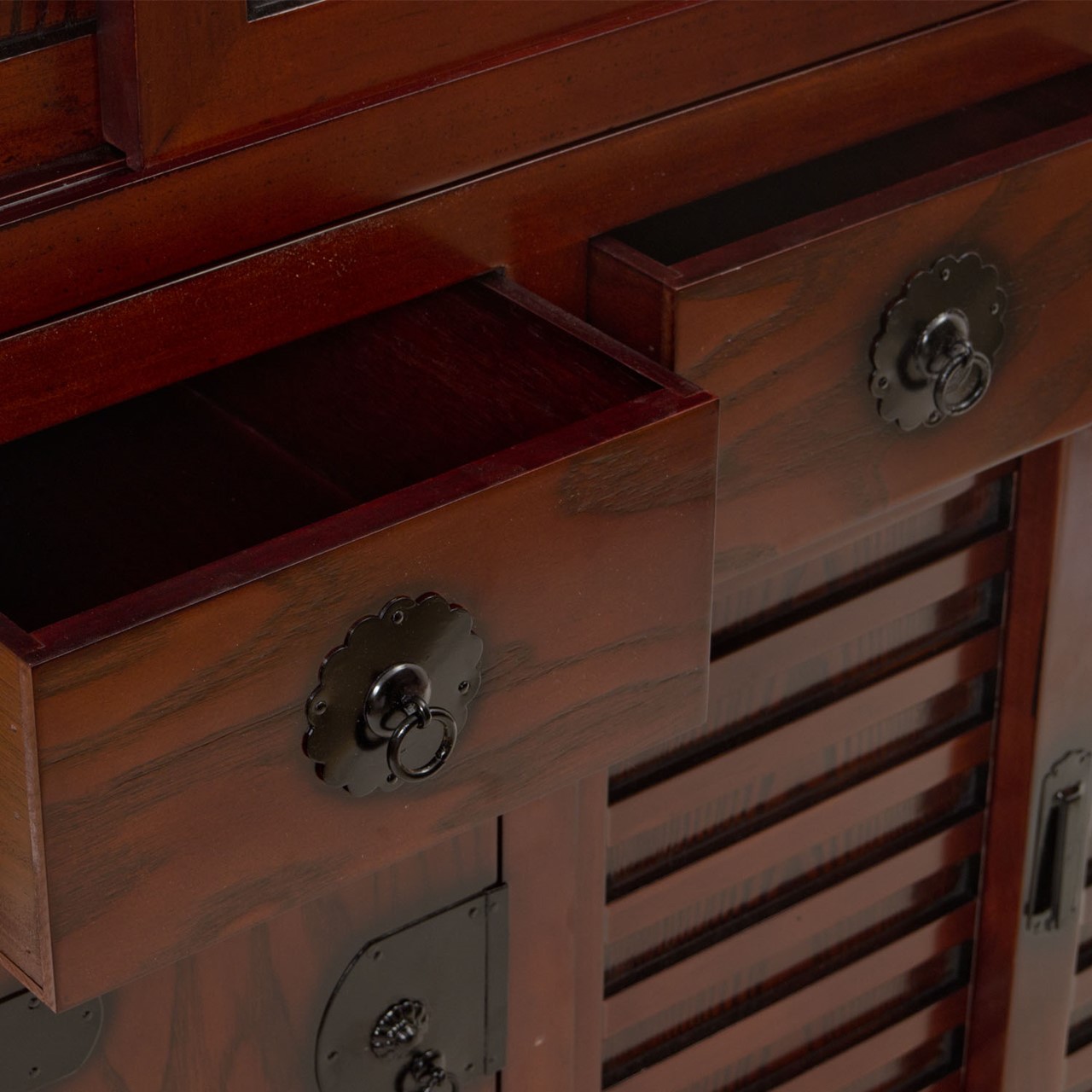 3-teiliger Tansu mit Schiebetüren und Schüben kompakt-Japanshop